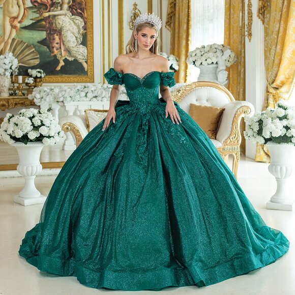 New Off Shoulder Festive Gown w/ Floral Lace Embroidery & Layered Skirt DQ 1985 - Picture 1 of 9